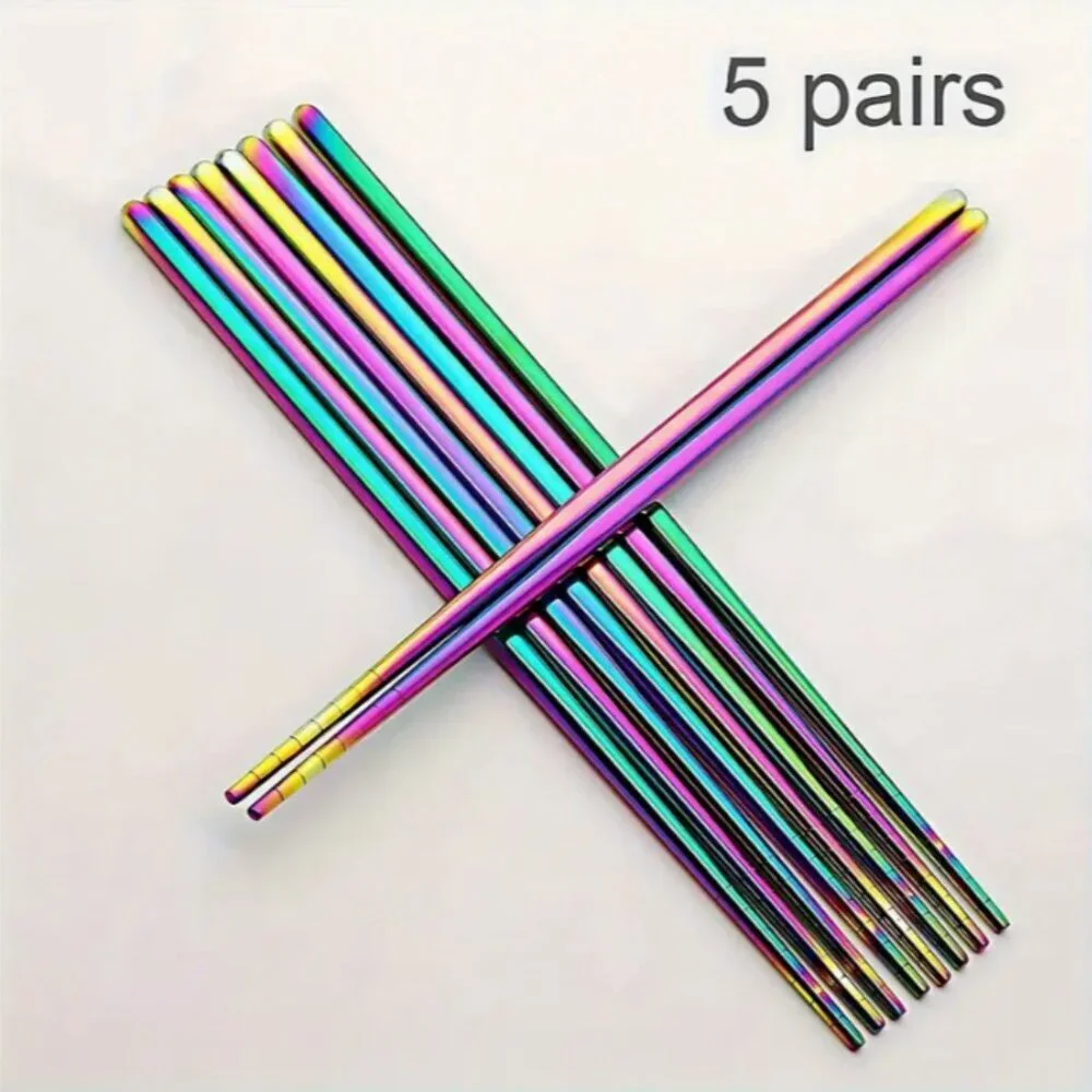Rainbow Stainless Steel Chopsticks 5 Pair Oil Slick Ombre NWT